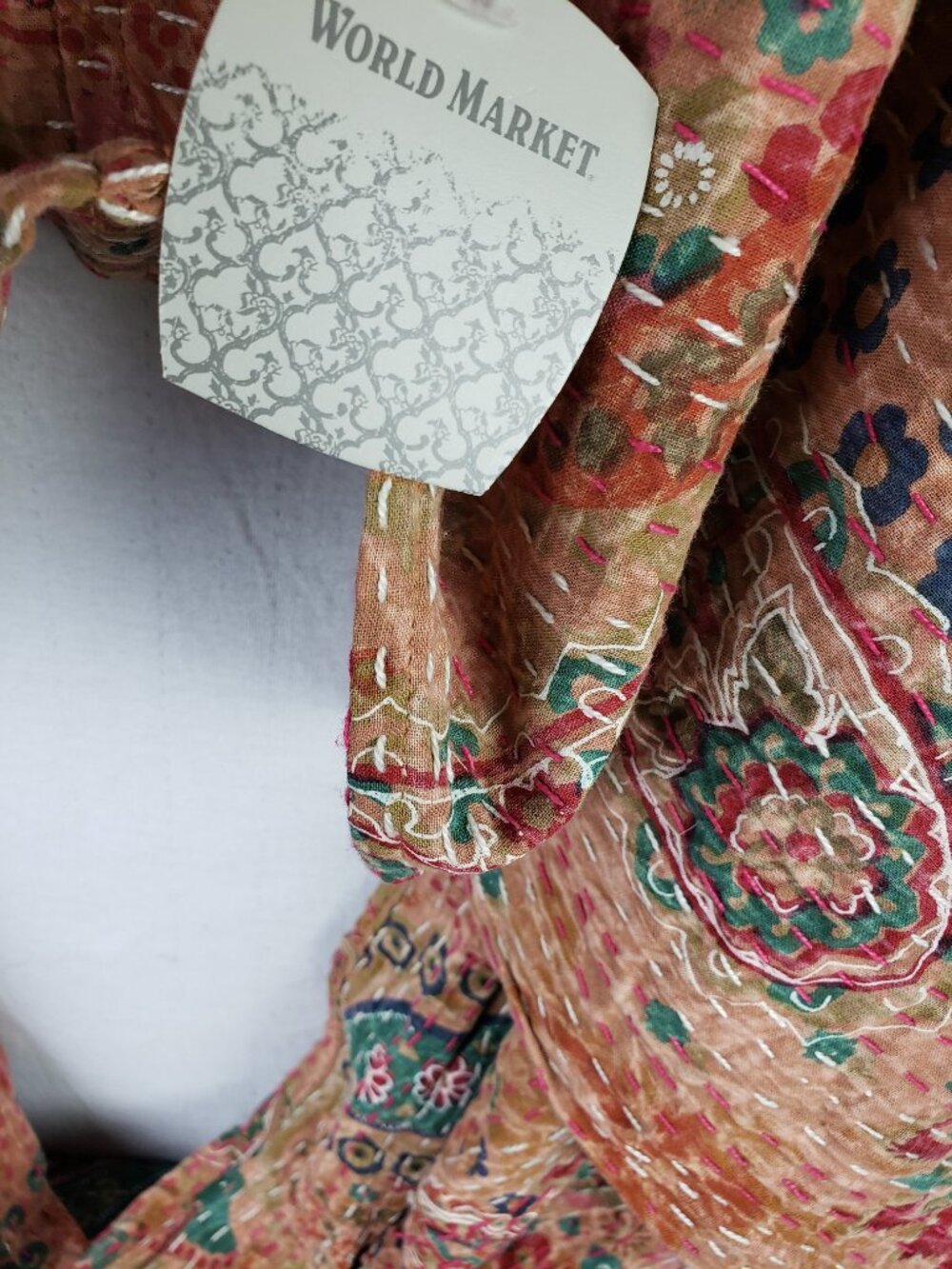 NWT World Market Infinity Scarf Shawl Paisley Embroidered Cotton Bohemian Ethnic - Picture 3 of 9